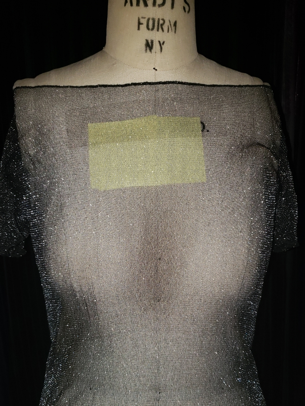 Black With Silver Star Dust Sheer Fitted Top M
